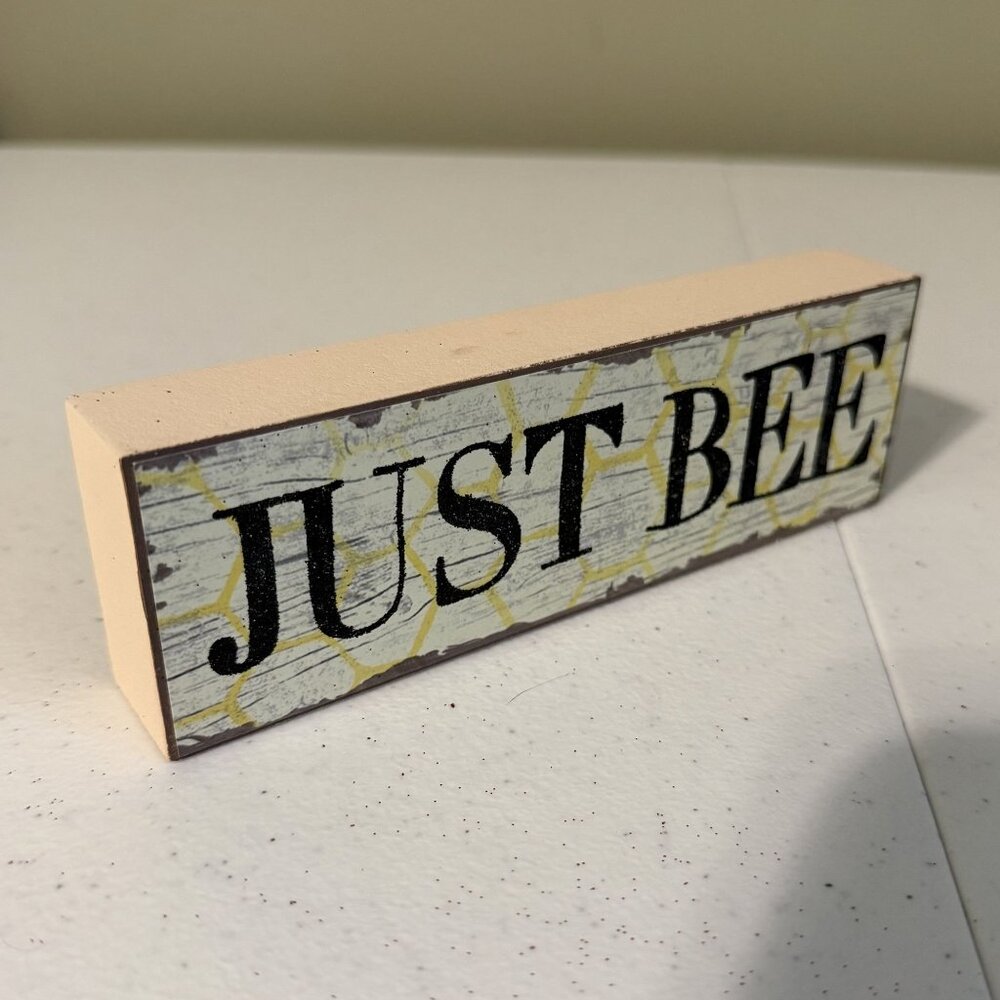 JUST BEE small block bee decor black glitter and honeycomb Just Be Valentine
